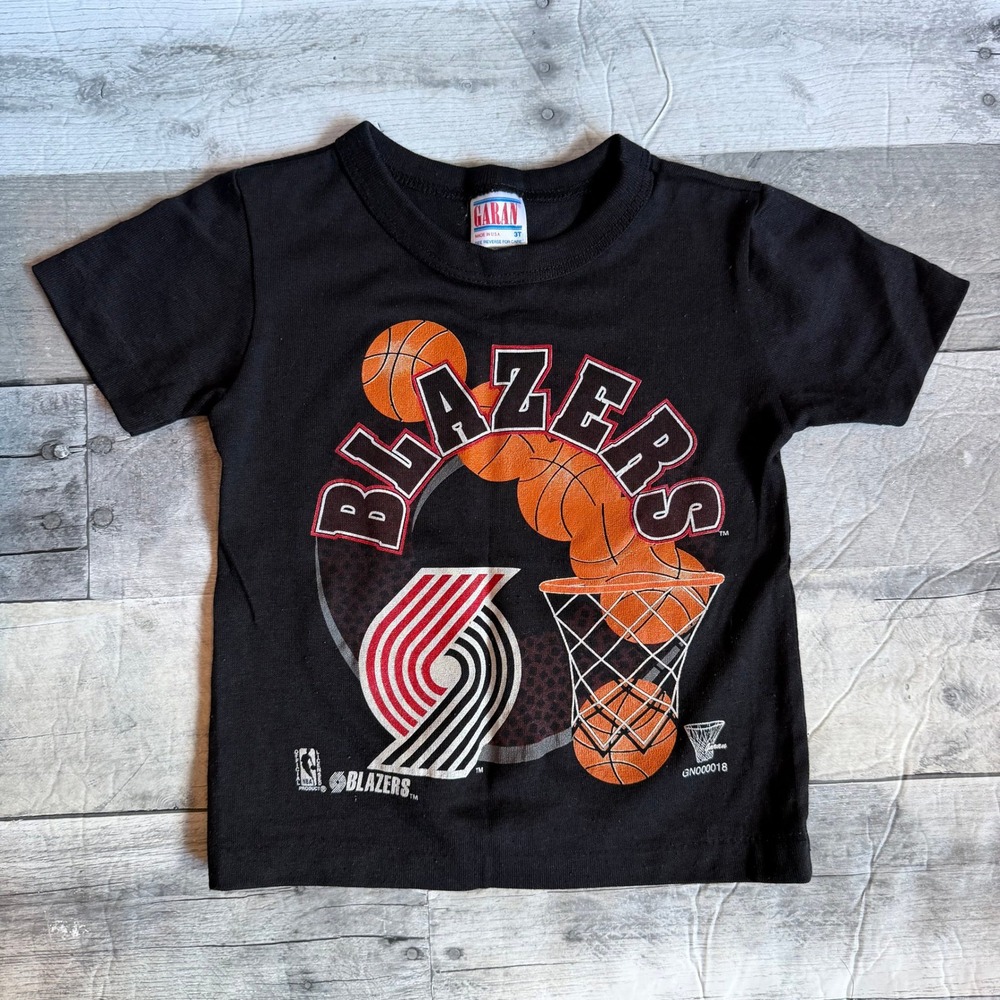 Vintage 1990s Portland Trail Blazers NBA T-Shirt Garan Black Kids 3T Made in USA